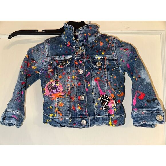Graffiti Paint Splatter World Denim Jacket custom Design Girls 18 months - Picture 1 of 6